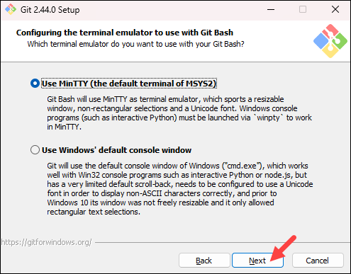 Source : https://phoenixnap.com/kb/wp-content/uploads/2024/04/select-git-terminal-emulator.png fenêtre de choix de la console