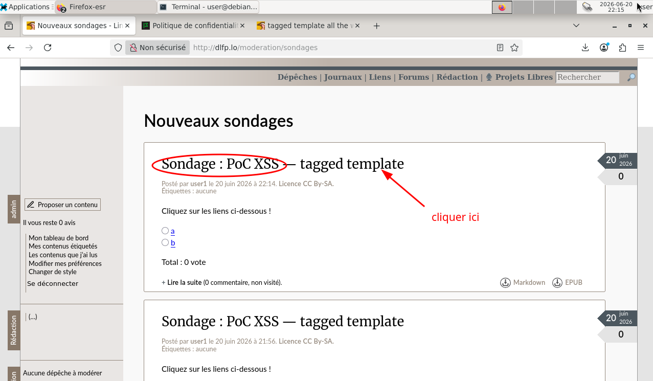 Le nouveau sondage dans la page des sondages