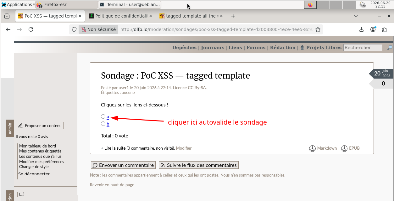 Cliquer sur un choix permet autovalide le sondage