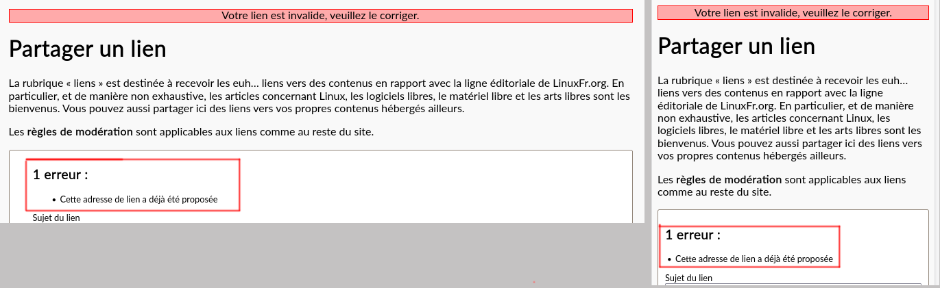 Message d'erreur