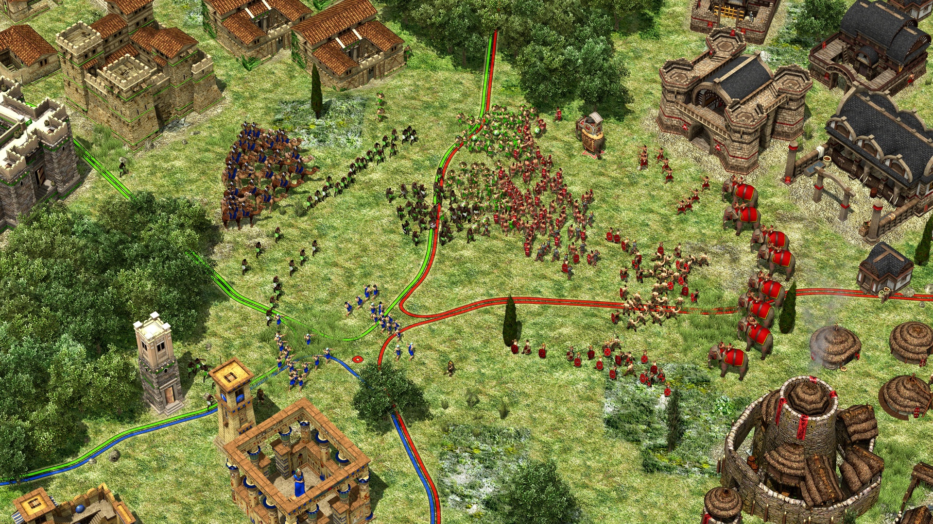 Bleu indique le joueur, vert les alliés et rouge les opposants