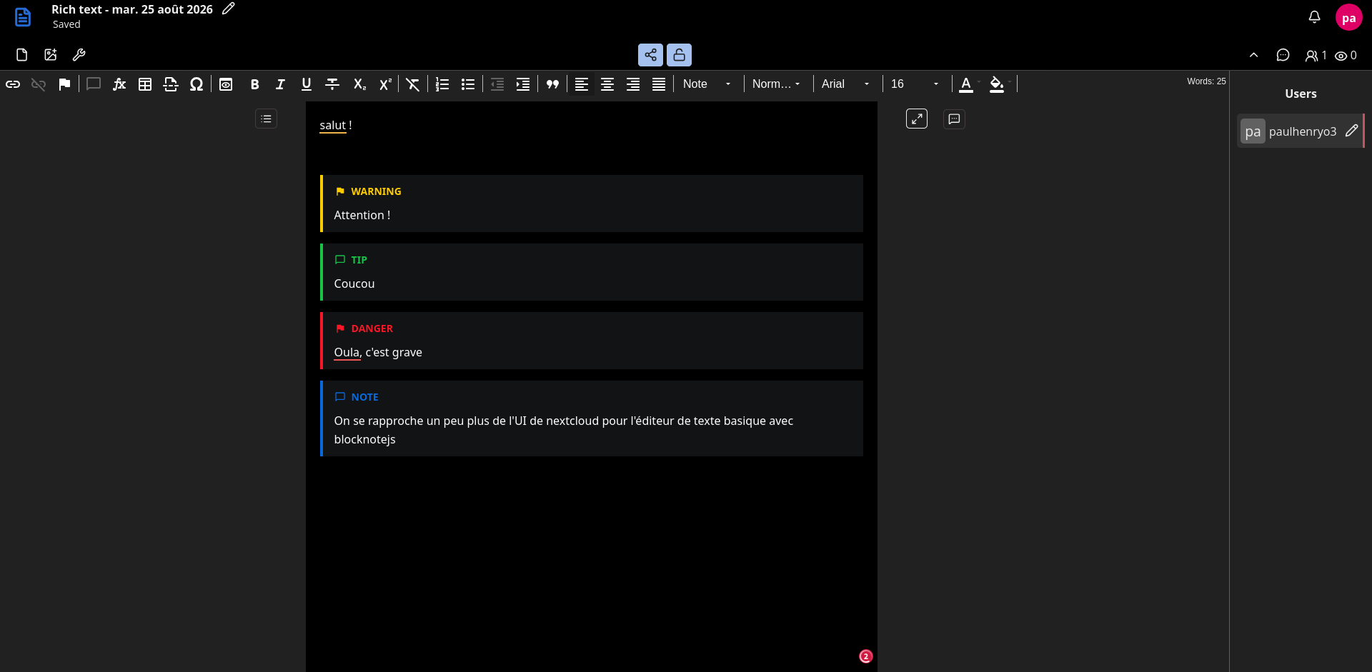 UI de l'app text