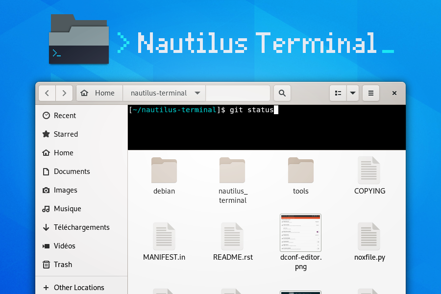 Capture d'écran et logo de Nautilus Terminal