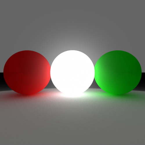 Image d’une scène 3D constituée de trois sphères, obtenue par path tracing