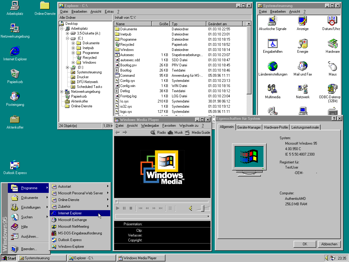capture d'écran Windows 95