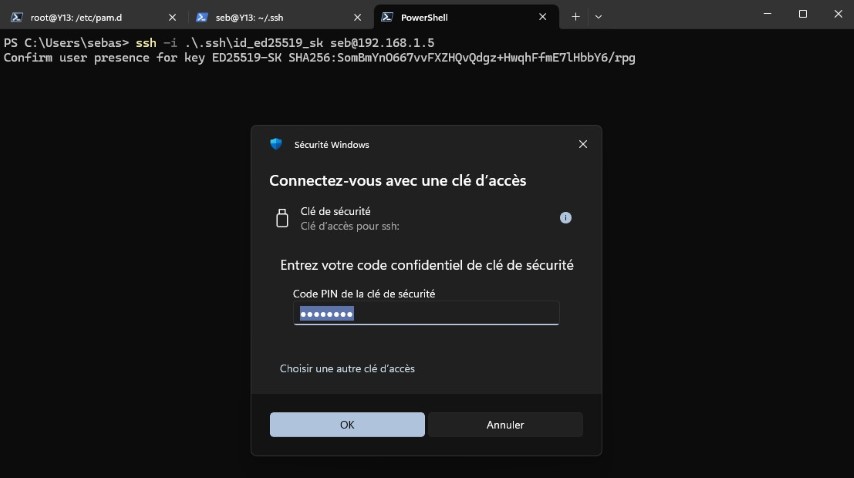 Windows utilise la clé FIDO2 pour SSH