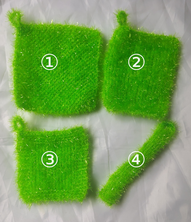 4 Tampons gratteurs vert vif tricotés