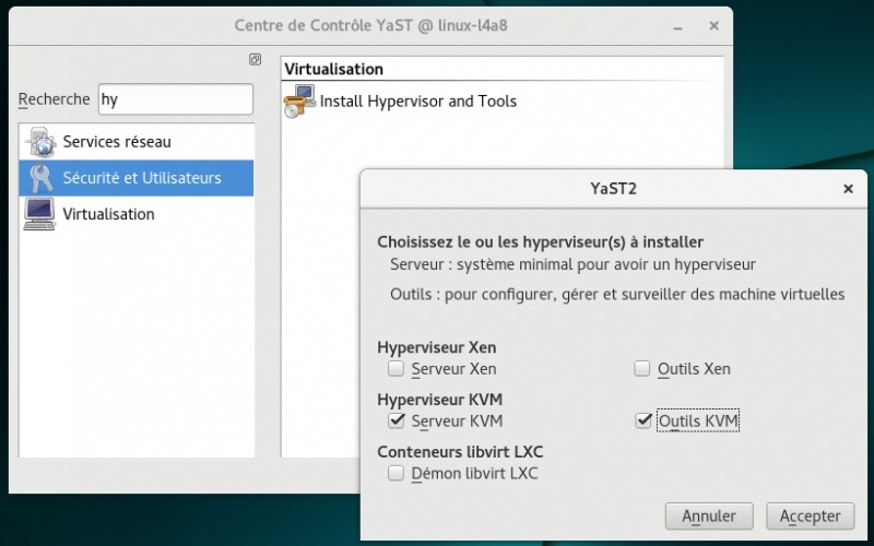 Installation des outils KVM avec YaST