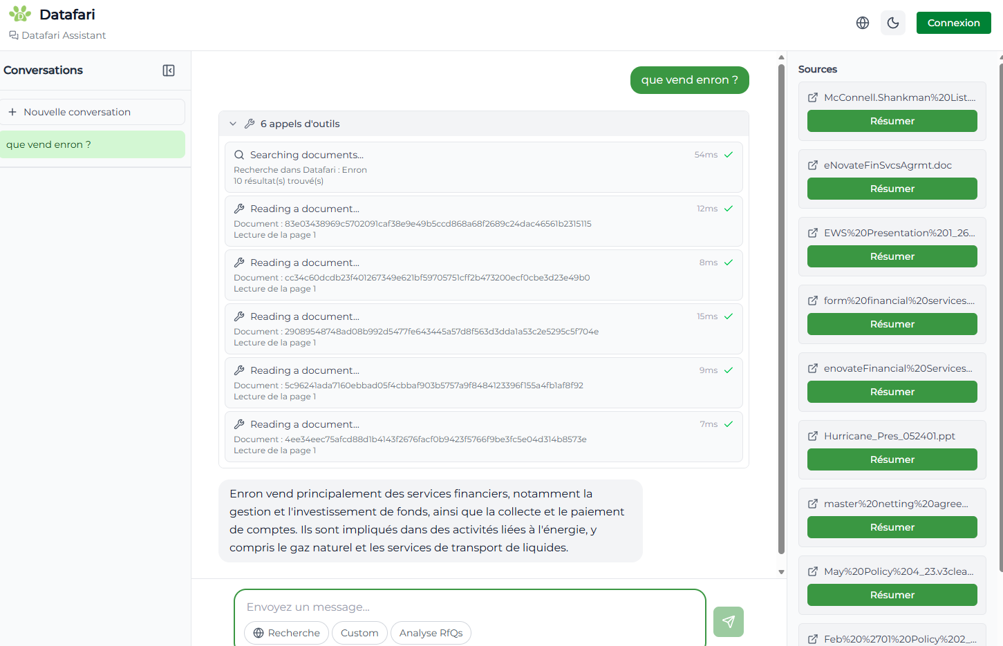 Exemple de l'assistant IA Datafari