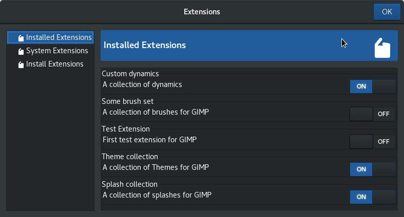 Gestion des extensions dans GIMP (futur)