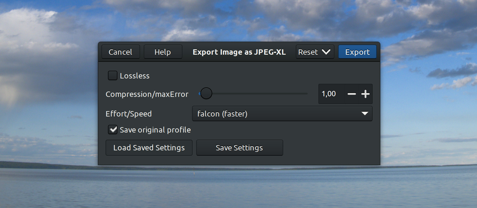 Options pour l'exportation au format JPEG-XL — GIMP 2.99.8