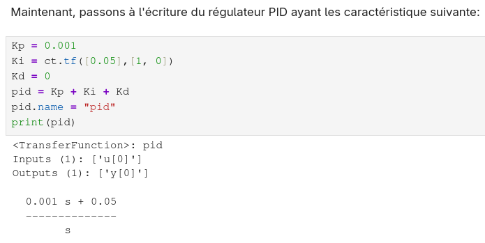 Bloc de régulation PI