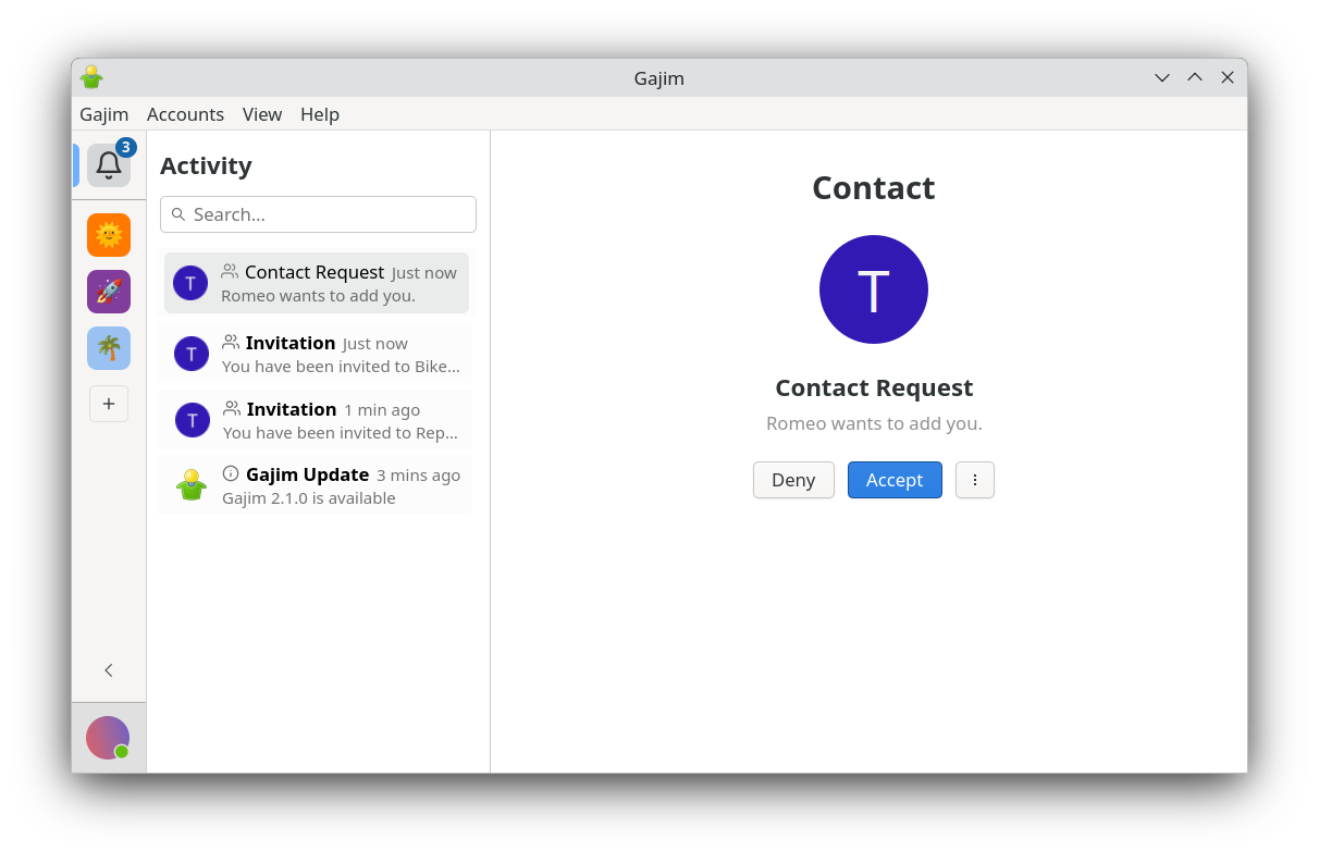Flux d'activité dans Gajim 2.1