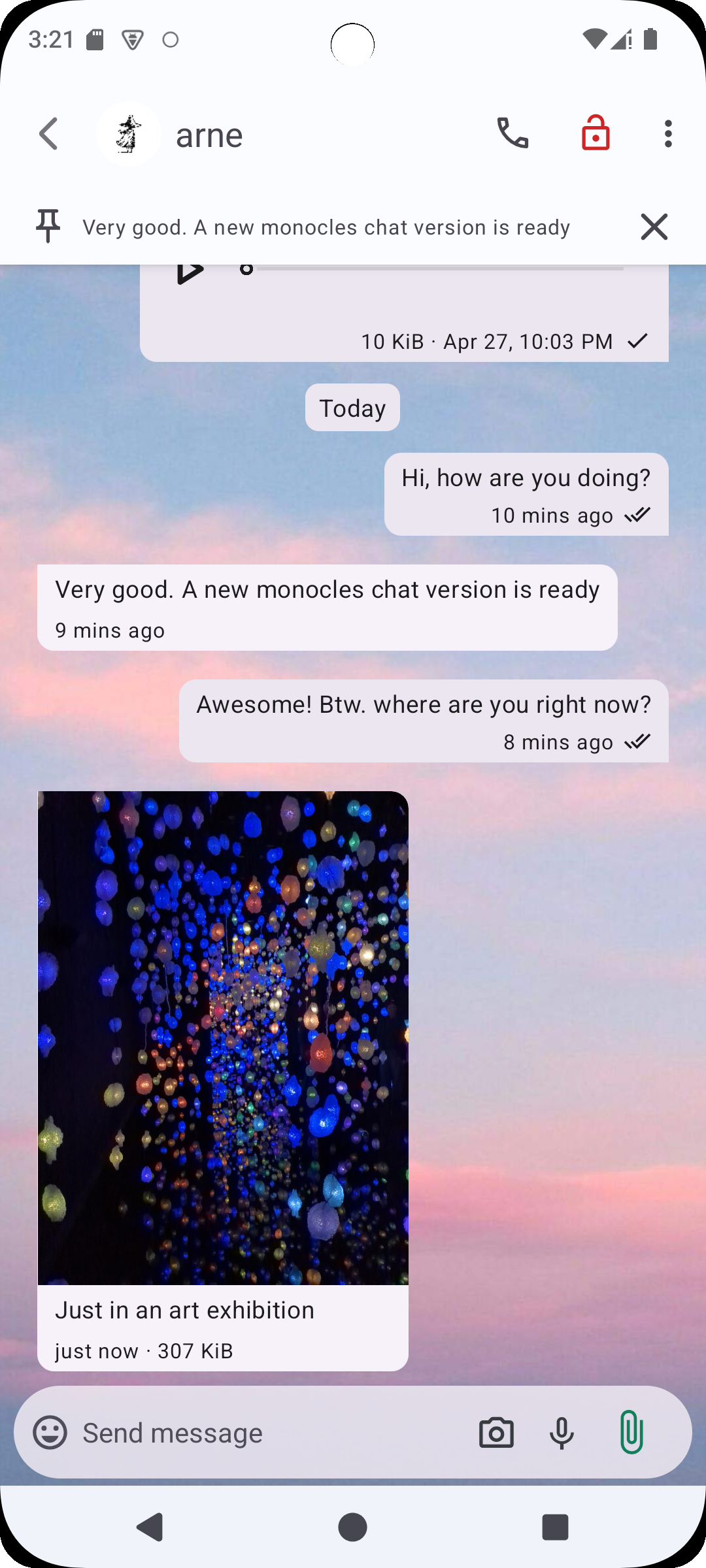 Monocles Chat 2.0.6 : Légende initiale des fichiers et message épinglé en haut