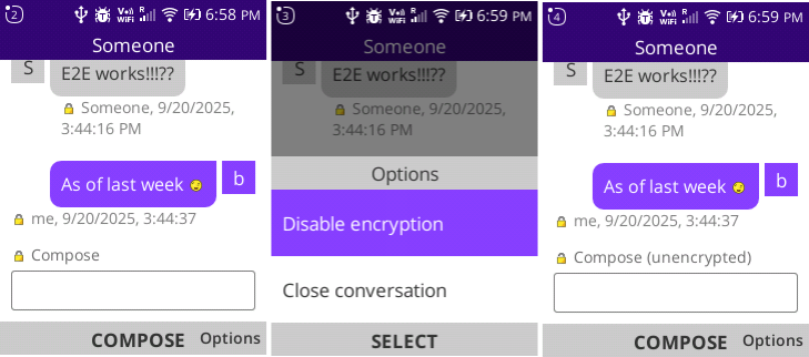 Source : https://xmpp.org/images/newsletter/2025-10-05/convo.png Convo 0.2.0: Support for end-to-end encryption with OMEMO
