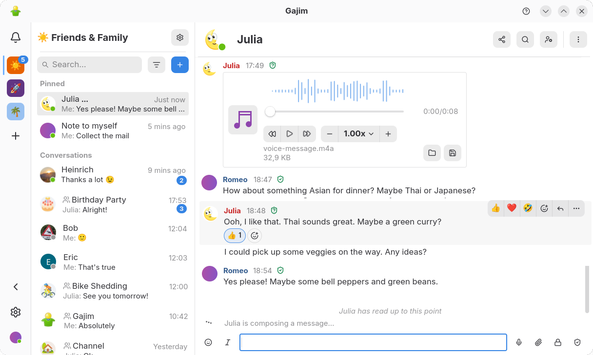Source : https://xmpp.org/images/newsletter/2025-10-05/main-window.png Gajim 2.3.5 bundles preferences and account settings!