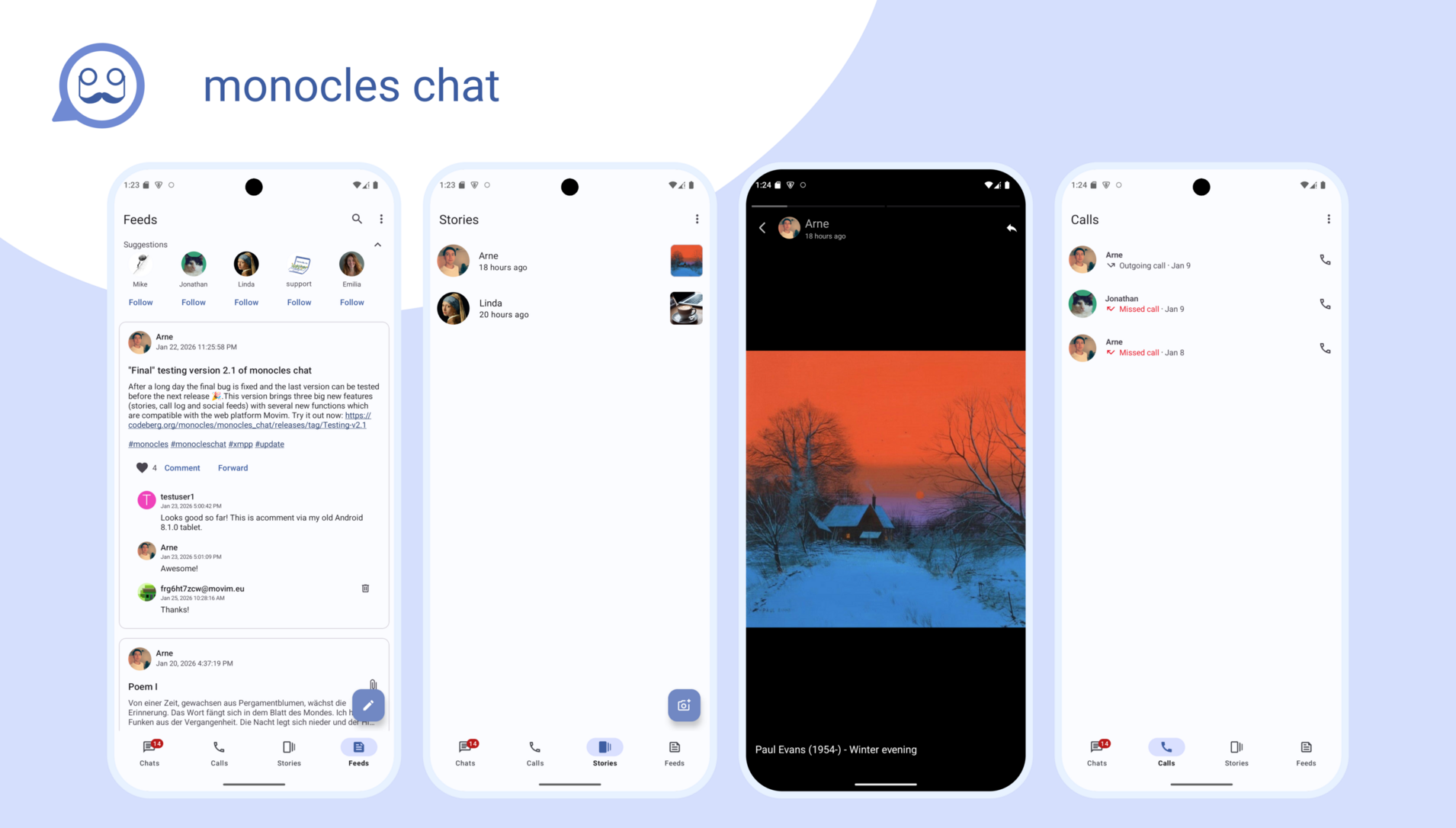 Créez vos Stories maintenant et écrivez des posts pour vos contacts dans Monocles Chat ou Movim !