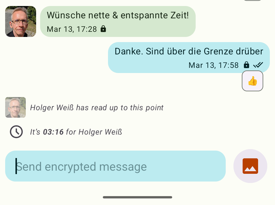 Source : https://xmpp.org/images/newsletter/2026-04-05/conversations-contact-time.png Conversations affichant l'heure locale du contact dans la fenêtre de chat