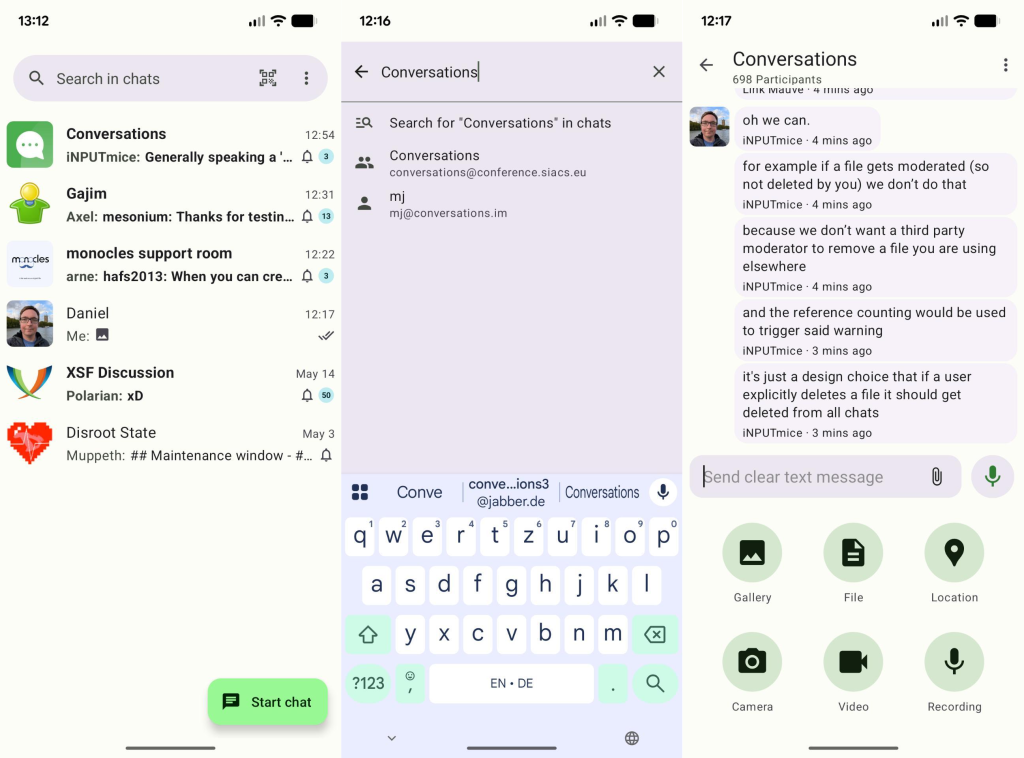 Source : https://xmpp.org/images/newsletter/2026-06-05/conversations.png Conversations : une barre de recherche bien visible sur l'écran principal et un flux de pièces jointes multimédias retravaillé .