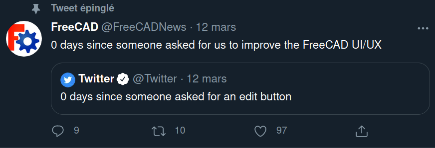 tweet a propos de l'ui de freecad
